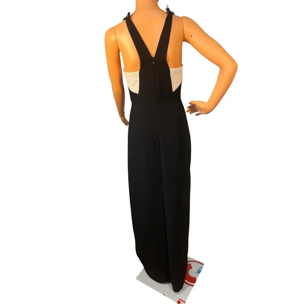 BCBGMAXAZRIA Black Beaded Neck Sleeveless Maxi Gown Formal evening Dress